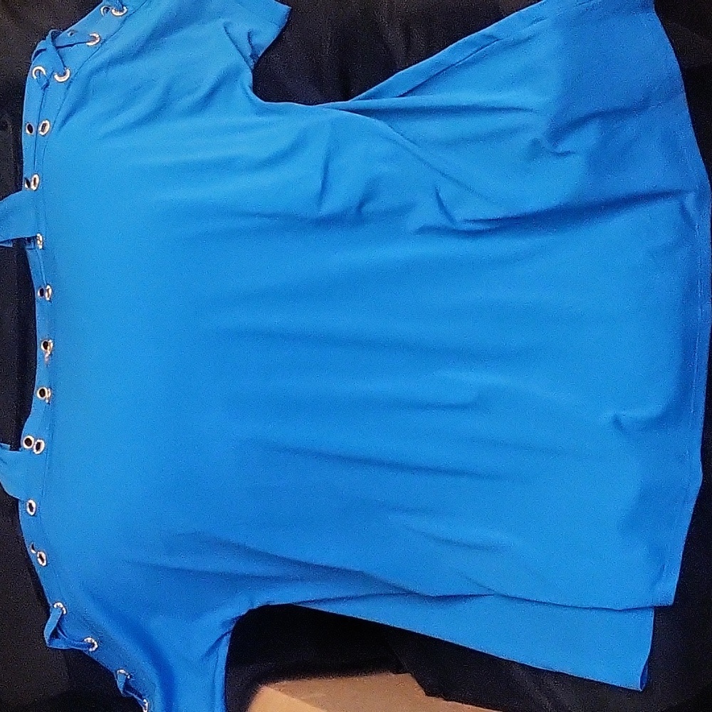 Blue Women's Top with Grommet Detail